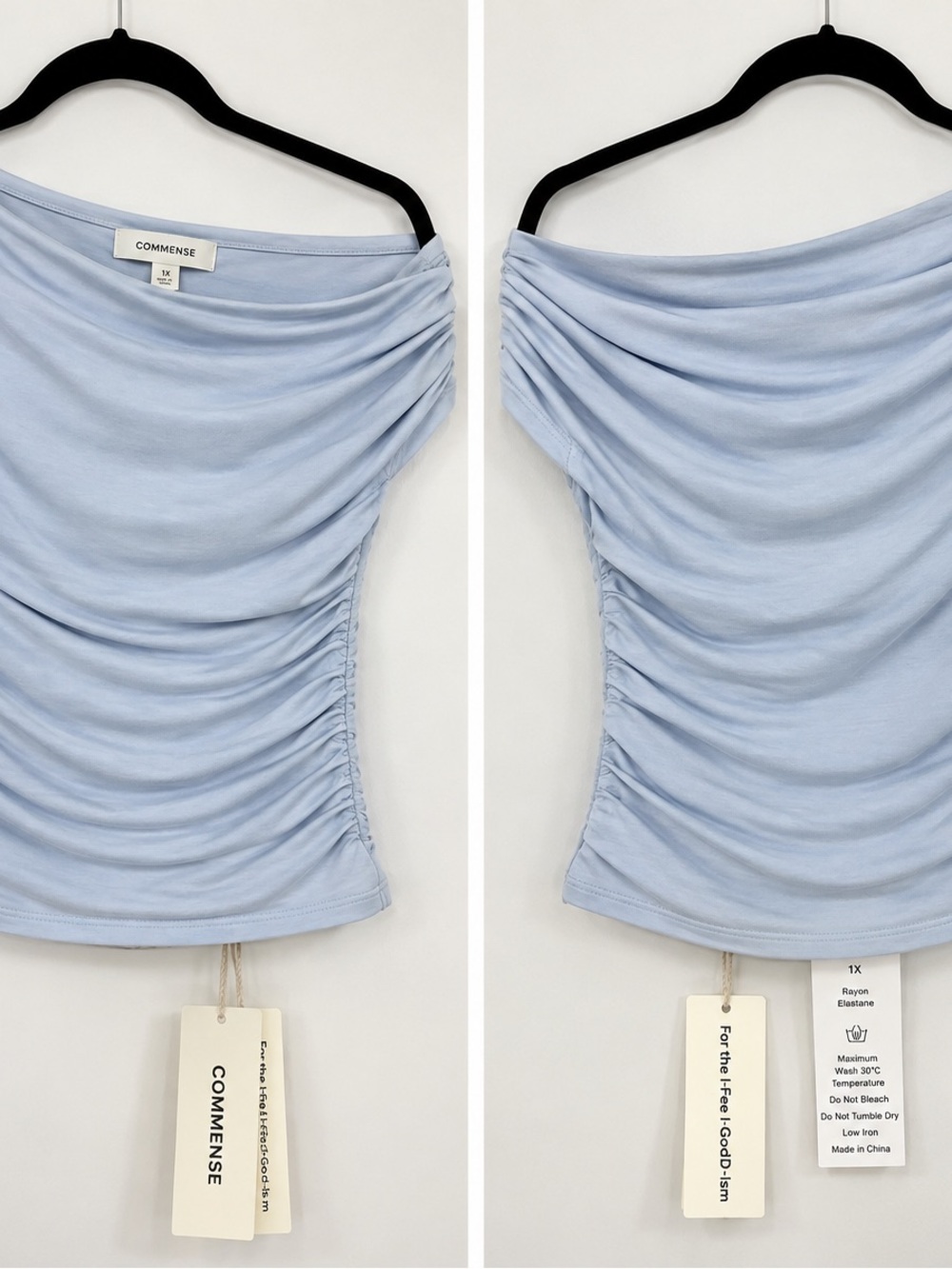 Commense Light Blue One-Shoulder Ruched Tank Top - Picture 2 of 6